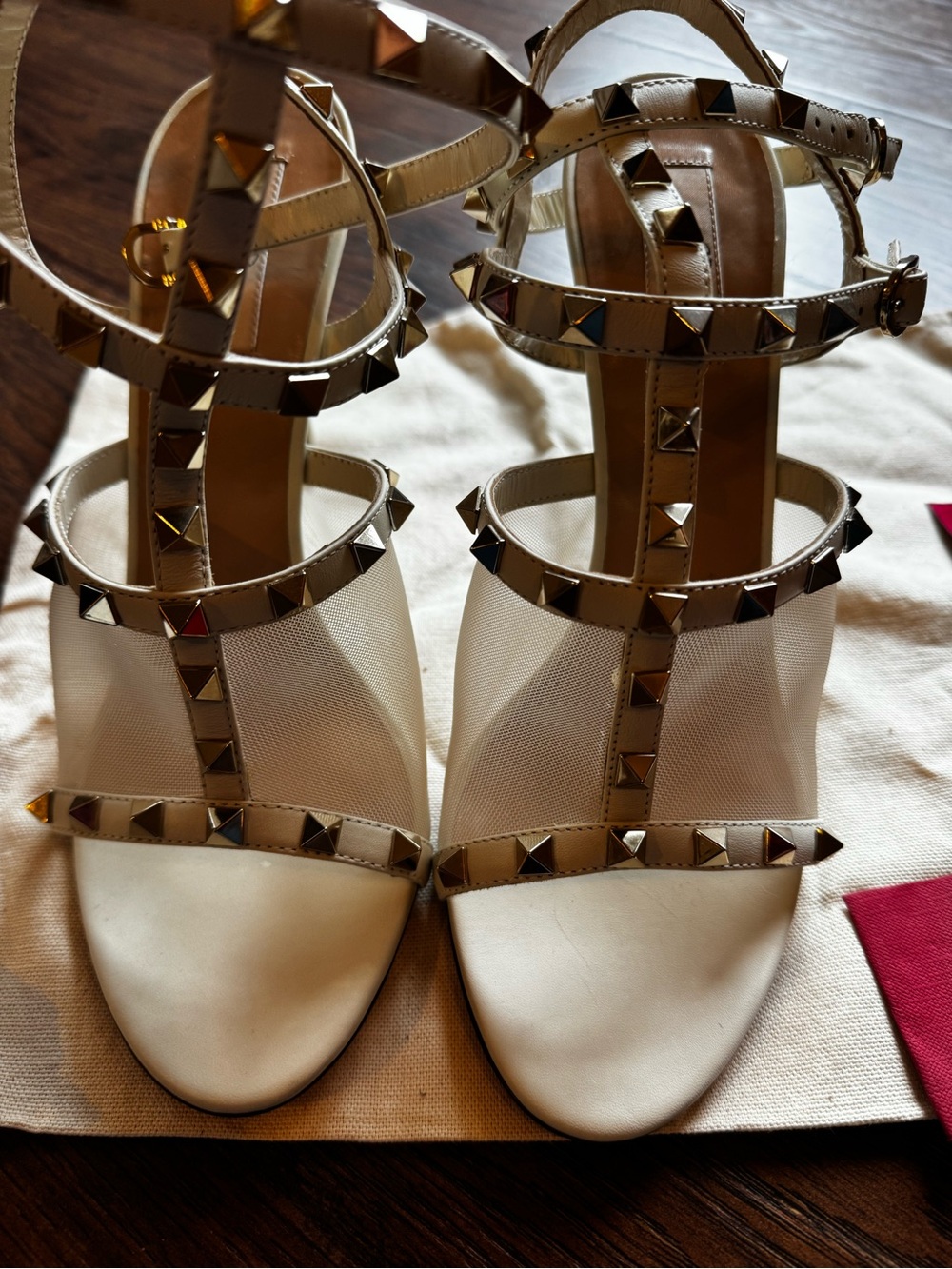 Valentino Rockstud Ivory Mesh Sandal